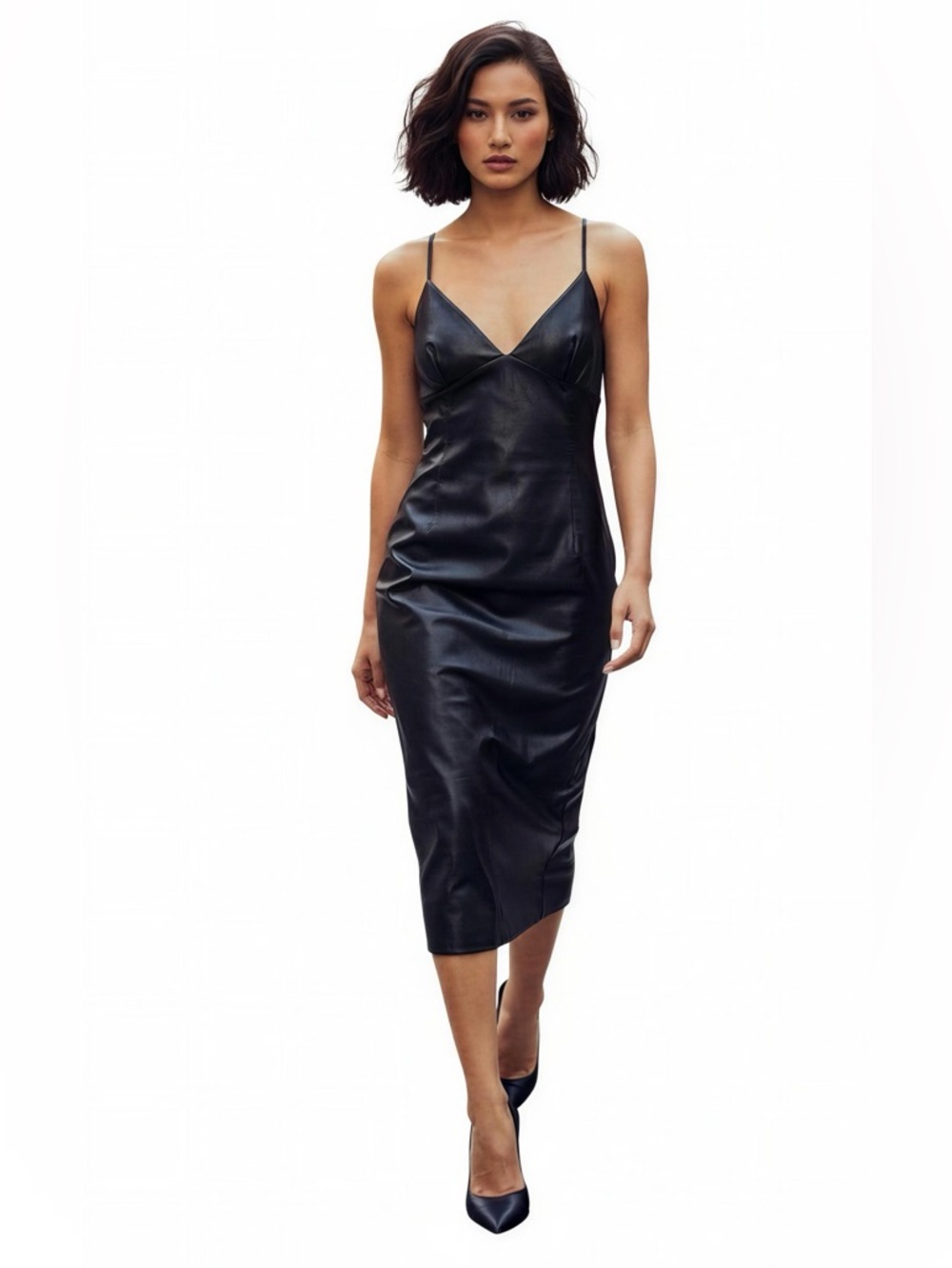 Zara Black Backless Strappy Faux Leather Dress Size XS NWT